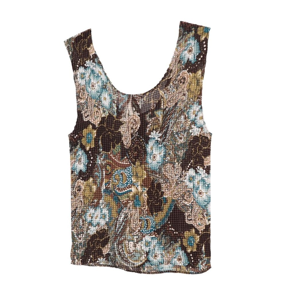 Y2K Sheer Blouse Tank Set XL Floral Blue Brown Paisley Boho Gypsy Whimsy Hippie - Picture 7 of 7